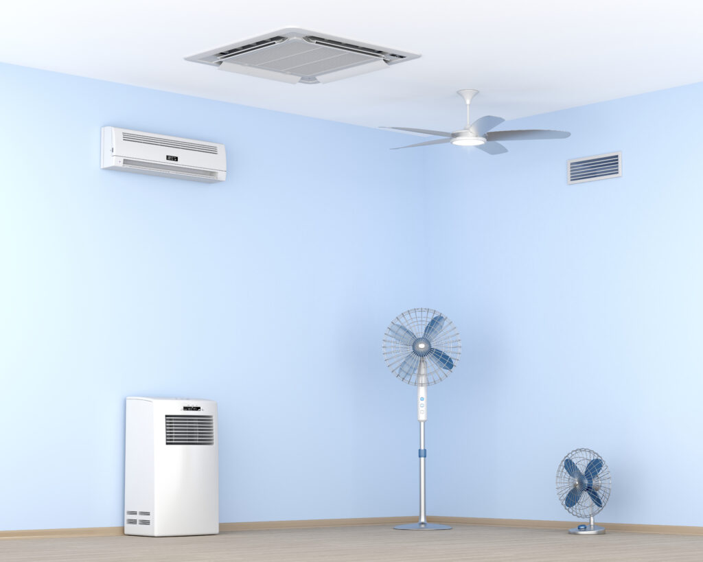 Air conditioning for winter. Different air conditioning units and fans